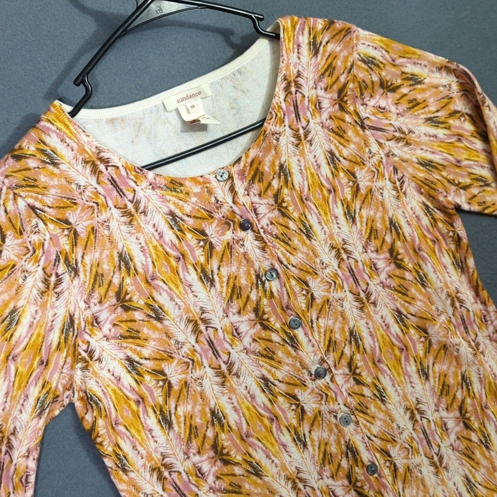Sundance Top Women's M Multi Color Abstract Cotton Button Down Ruffle Hem